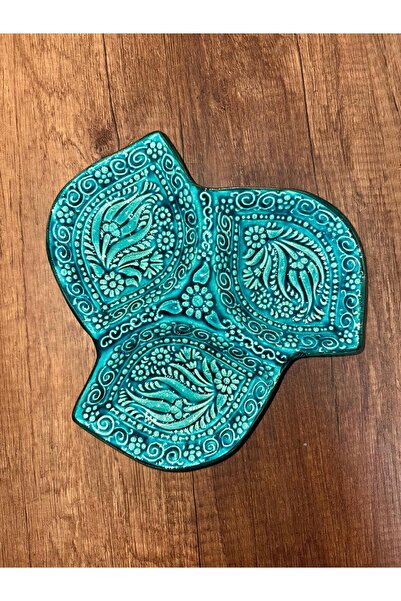 MUGUSA HEDİYELİK EL YAPIMI ÇİNİ SERAMİK KABARTMA DESENLİ YAPRAK MODEL TURKUAZ...