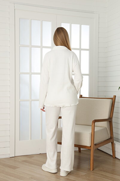 Miss Dünya Lissa Knitwear Textured Adjustable Waist Detailed V-Neck Long Sleeve Comfortable Fit Maternity and Postpartum Tracksuit Set