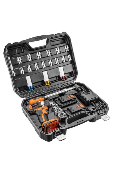 NEO Șurubelniță de impact / cheie de impact cu 2 baterii de 2 Ah, încărcător Li-ion de 18 V, accesorii, 200 Nm, 1/