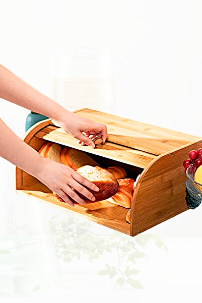 Penthouse Bread Storage Box with Bamboo Sliding Lid, Roll Bread Box, Bread Cabinet