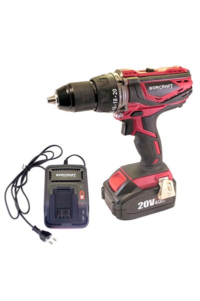 Worcraft Mașină de găurit cu percuție fără fir, 20 V Li-Ion 4 Ah, încărcător, mandrină de 13 mm,