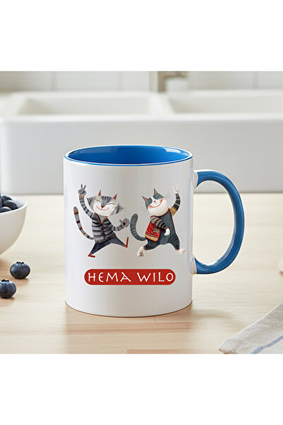 ZERYA Kurdish Blue Colored Hema Wilo Written Mug - Hema Wilo Blue Mug