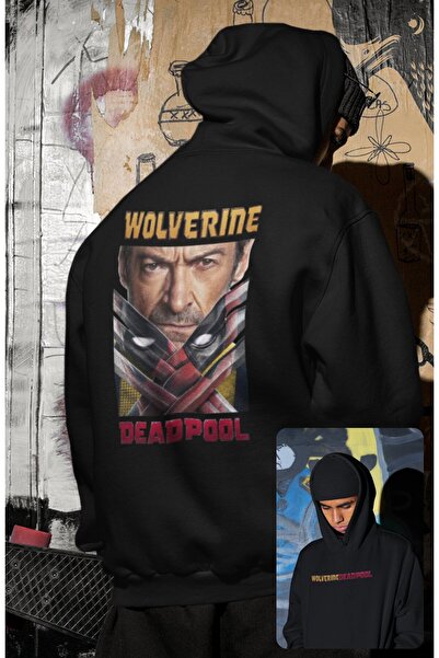 Fuddy Moda Unisex Wolverine Deadpool Back Printed Hooded Sweatshirt, Oversized Movie Themed Hoodie