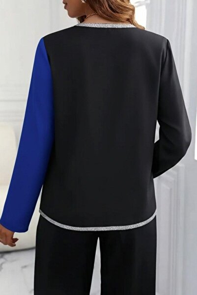 Mossta V-Neck Pulpayet Detailed Imported Crepe Blouse - Saks