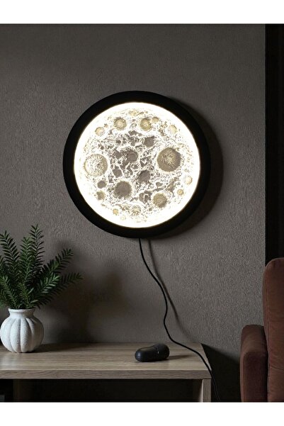 Murat Lazer 40cm Beyaz Led Işıklı Dolunay Tablo,Dolunay Gece Lambası,Işıklı Ay Tablosu, YILDIZ HEDİYELİ