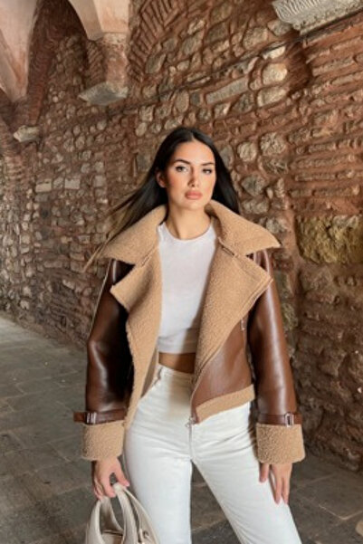 Sindimoda Strălucitor Interior P pluș Stratificat D piele C crop Jachetă 98458