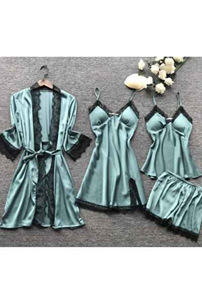 Inovius Γυναικείο σετ πιτζάμας 4 τεμαχίων από σατέν - MEI32 Μέγεθος 2XL