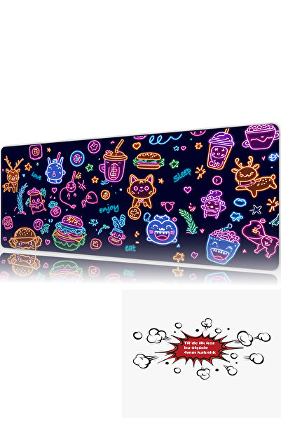 urzuva Pastel Pop Neon 90x40 4MM Kalınlık Premium Gaming oyuncu mousepad, Ant...