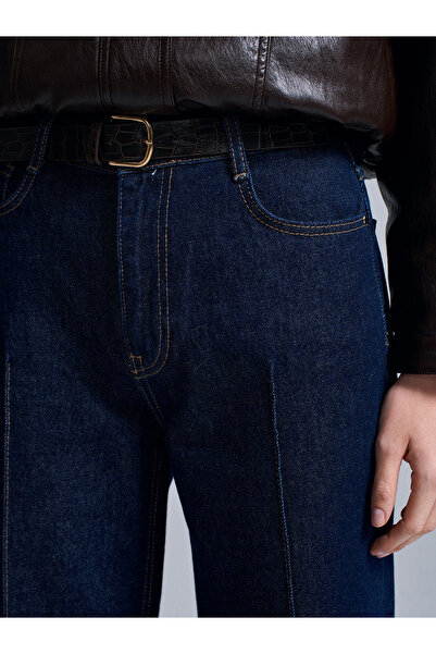 Dilvin 72085 100% βαμβακερό τζιν με ζώνη-σκούρο μπλε