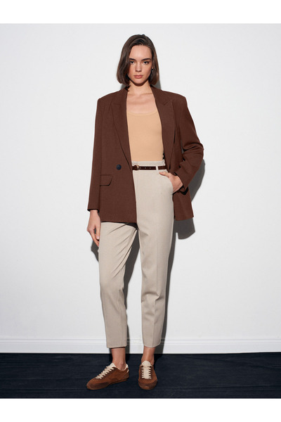 Dilvin 72181 Belted High Waist Trousers-Stone