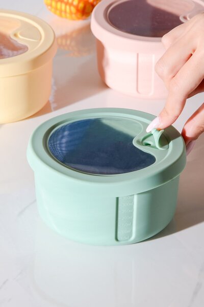 Le murano Pastel Air-Tight Round Silicone Storage Container 400 ml | Green