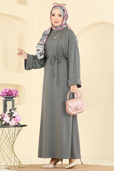 ModaMerve Manşeti Katlı Modal Elbise 21182MPR1163-MS Gri