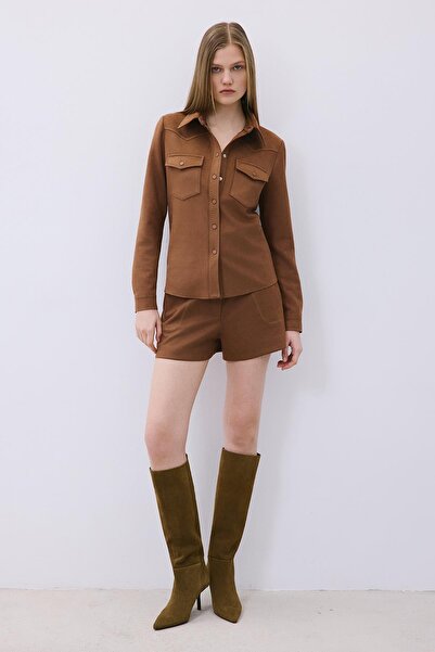 rue Contrast Stitching Pack Suede Brown Shirts