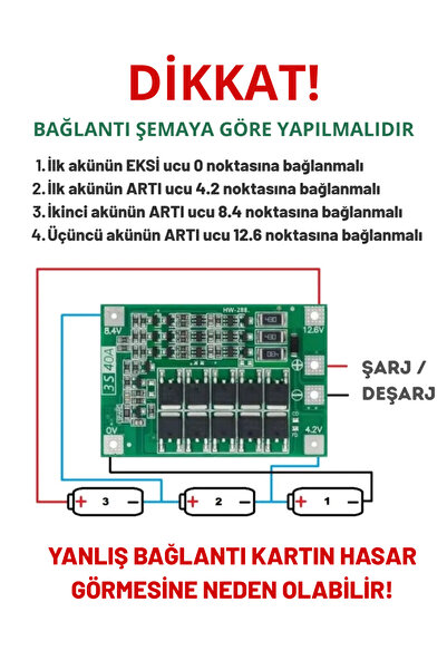 BMS 2 adet 3S 40A 12.6V 18650 Balanslı Pil Şarj Koruma Modülü