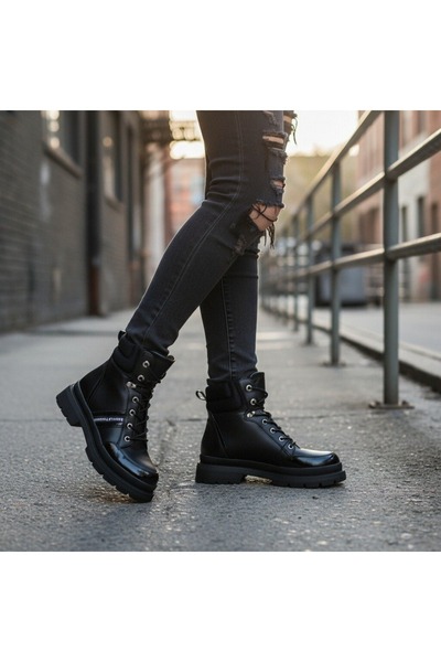 OEM Women's platform boots, warm lining inside, eco-leather, 05-188A