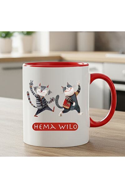 ZERYA Kurdistani Red Colored Hema Wilo Designed Mug - Hema Wilo Red Mug