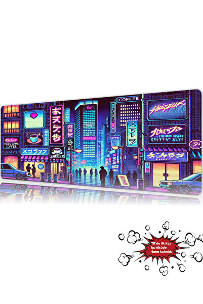 urzuva Neon Tokyo Nights 90x40 4MM Kalınlık Premium Gaming oyuncu mousepad, A...