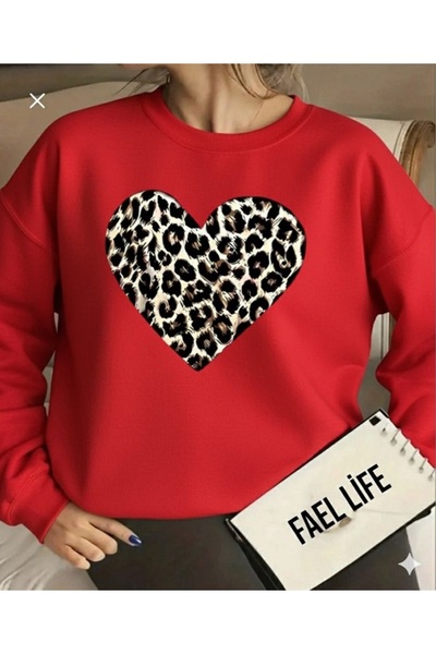 FAEL LİFE Hanorac oversize cu decolteu cu imprimeu leopard