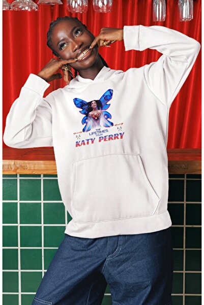 Fuddy Moda Unisex the Life Times Sırt Printed Hooded Sweatshirt, Oversized Katy Perry Themed Hoodie