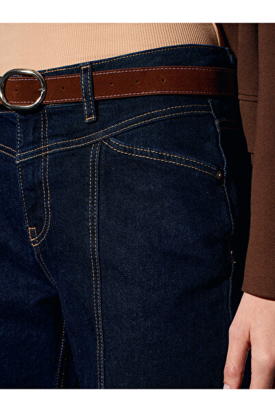 Dilvin 72087 Belted Stitching Detail Jean-Dark Blue