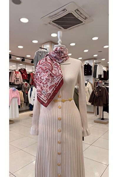 KUQOS Sade Işıltı Desenli Eşarp Kırmızı