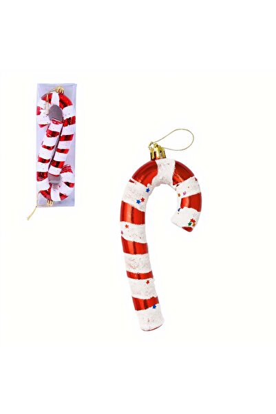 Sofia Store Set 4 Bastonase Crăciun din Plastic 14cm, cu Sclipici și Stele Co...