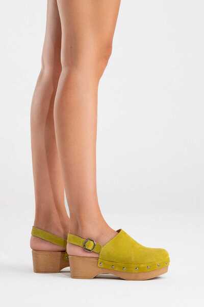 Zeynep Sıradağlı Aliva Women's Leather Clogs Sandals Pistachio Suede