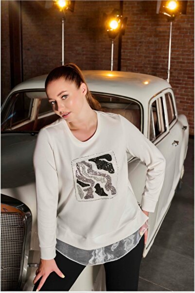 DE WHITES BÜYÜK BEDEN ÖNÜ İŞLİ SWEAT SHIRT