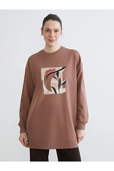 LC Waikiki Lcwaikiki Basicbrown Printed Oversized Women's Sweatshirt Tunic