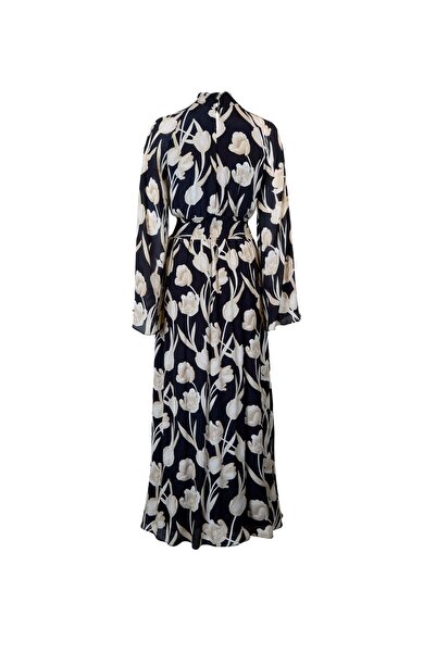 UTOPIAN Desenli Beli Lastikli Uzun Elbise