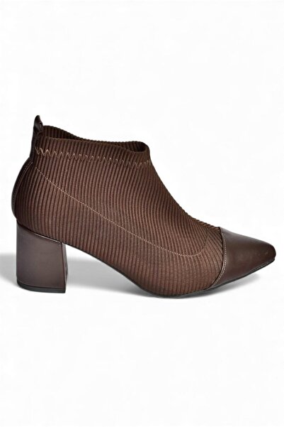 Fox Shoes V820178004 Brown Knitwear Fabric Thick Heeled Women's Boots