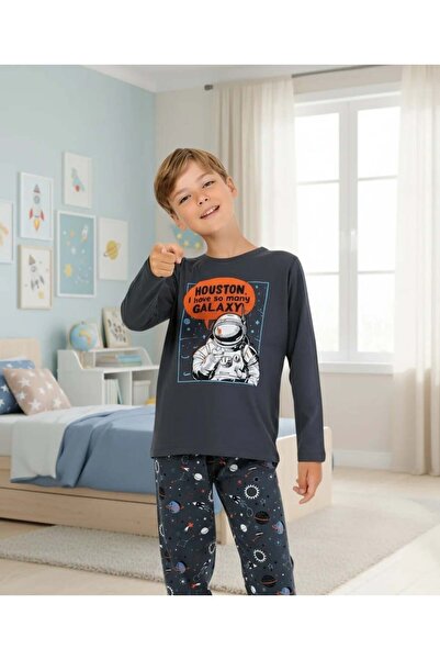 Little Miny Kids Astronaut Pattern Smoked 100% Cotton Boys Pajama Set