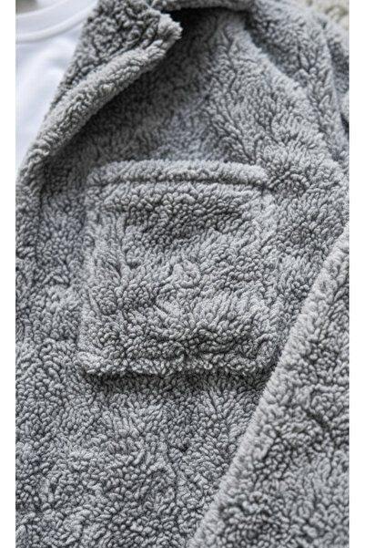 Fifty Color Gray Buttoned Plush Jacket + Black Sweatpants Bottom Combination