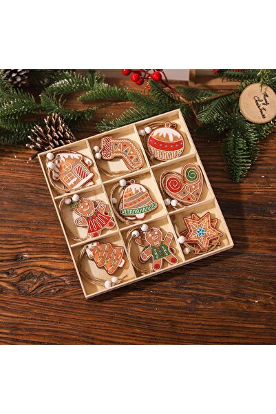 Sofia Store Set 18 Decoratiuni de Craciun din Lemn, cu Snur pentru Agatare in...