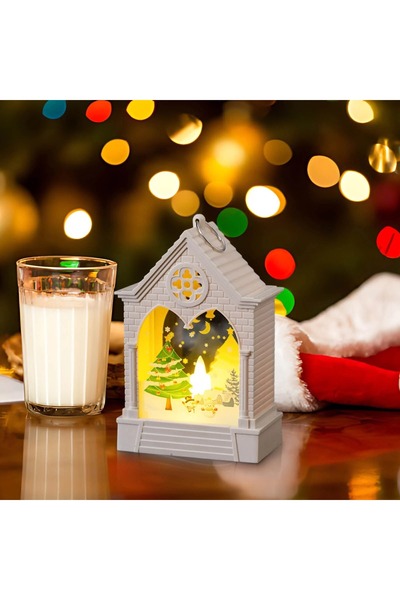 wei inox Christmas lantern, LED light, battery powered, plastic, white, 15x9.5 cm