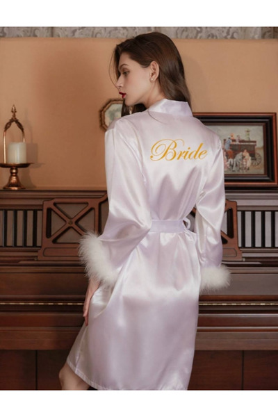 Inovius Halat Dama din Satin Alb Bride cu Fulgi Marimea 2XL