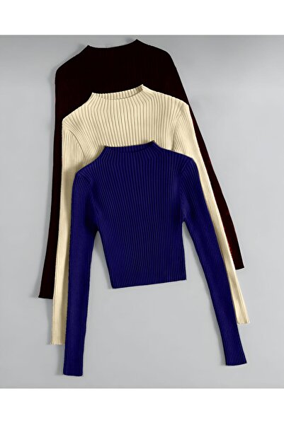 Paraf style Women's Knitwear 3-Piece Long Sleeve Crop Sweater Stylish and Com...