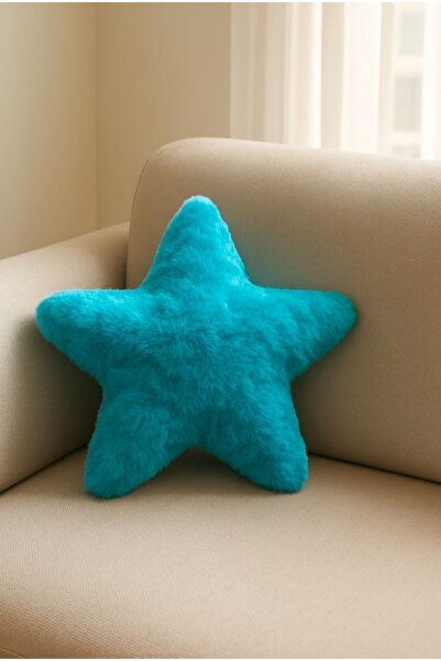 Mersii Mavi Peluş Yıldız Yastık Dekor Yastık