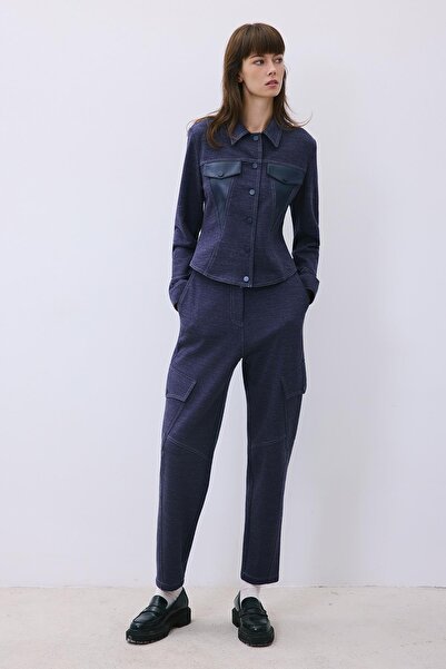 rue Indigo Knit Shirt with Faux Leather Detail