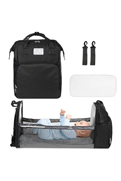 Mense Rucsac multifuncțional pentru scutece pentru bebeluși cu pătuț extensibil - Negru