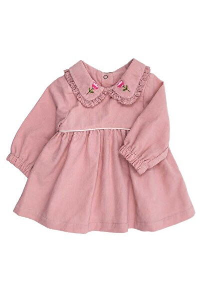 Ozmoz By Mukadder Özden Velvet Embroidery and Lace Winter Baby Girl Dress