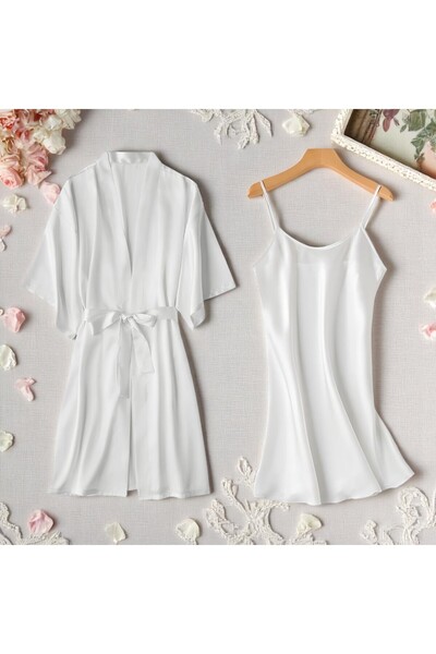 Inovius Compleu 2 Piese Dama, Halat si camasa de Noapte din Satin, Culoare Al...