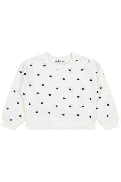 Civil Girls Yıldız Printed 2-5 Years Old Sweatshirt - Ecru 5-6 Years Old