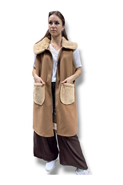 AGORATEKSTİL Women's Italian Shearling Slim Kale Vest