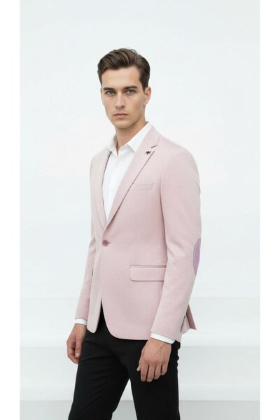 Plus Scorpion Light Pink Men's Italian Cut Blazer Jacket – Sleeve Patched, S Slim Fit Stylish and Modern Tasa
