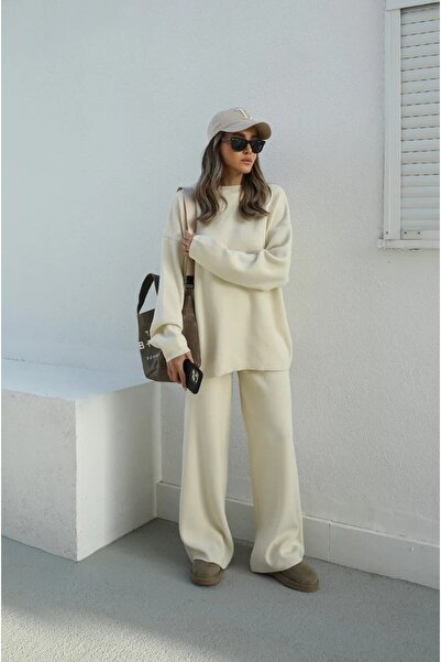 solena sln Women's Crew Neck Sweater Pants Knitwear Set