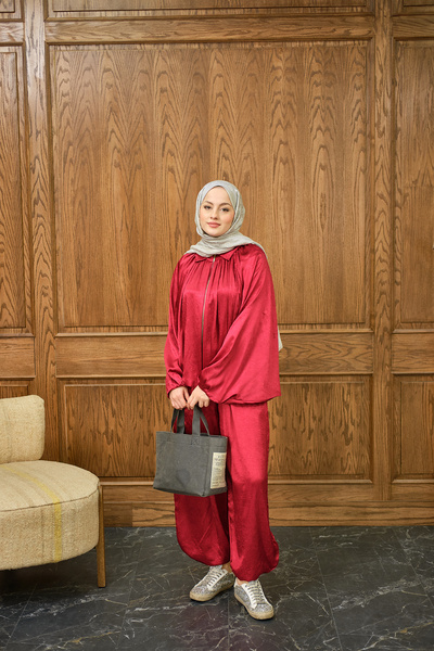 LOCCO Women's Hidden Zipper Detail Suit Red