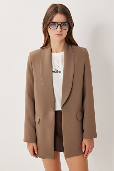 Lovelyİstanbul Vatkalı Blazer Dokuma Ceket LXA0006 VİZON