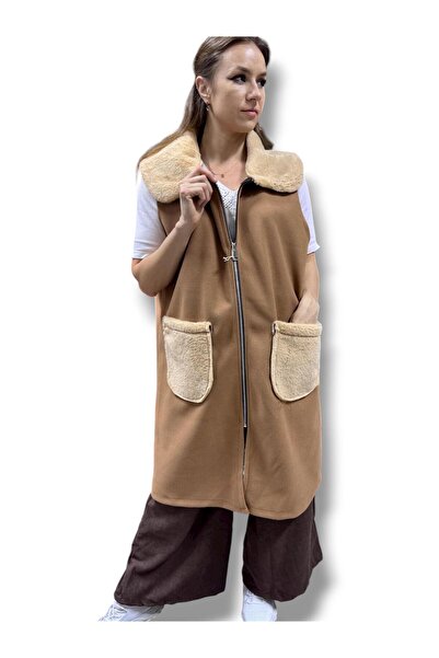 AGORATEKSTİL Women's Italian Shearling Slim Kale Vest