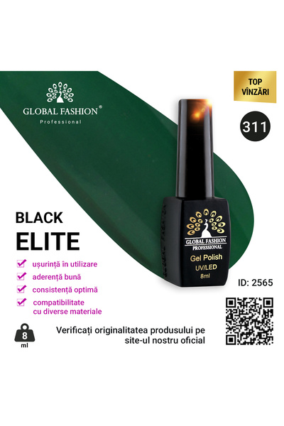 global fashion Set of 4 units: Black Elite semi-permanent nail polish, 8 ml, 311